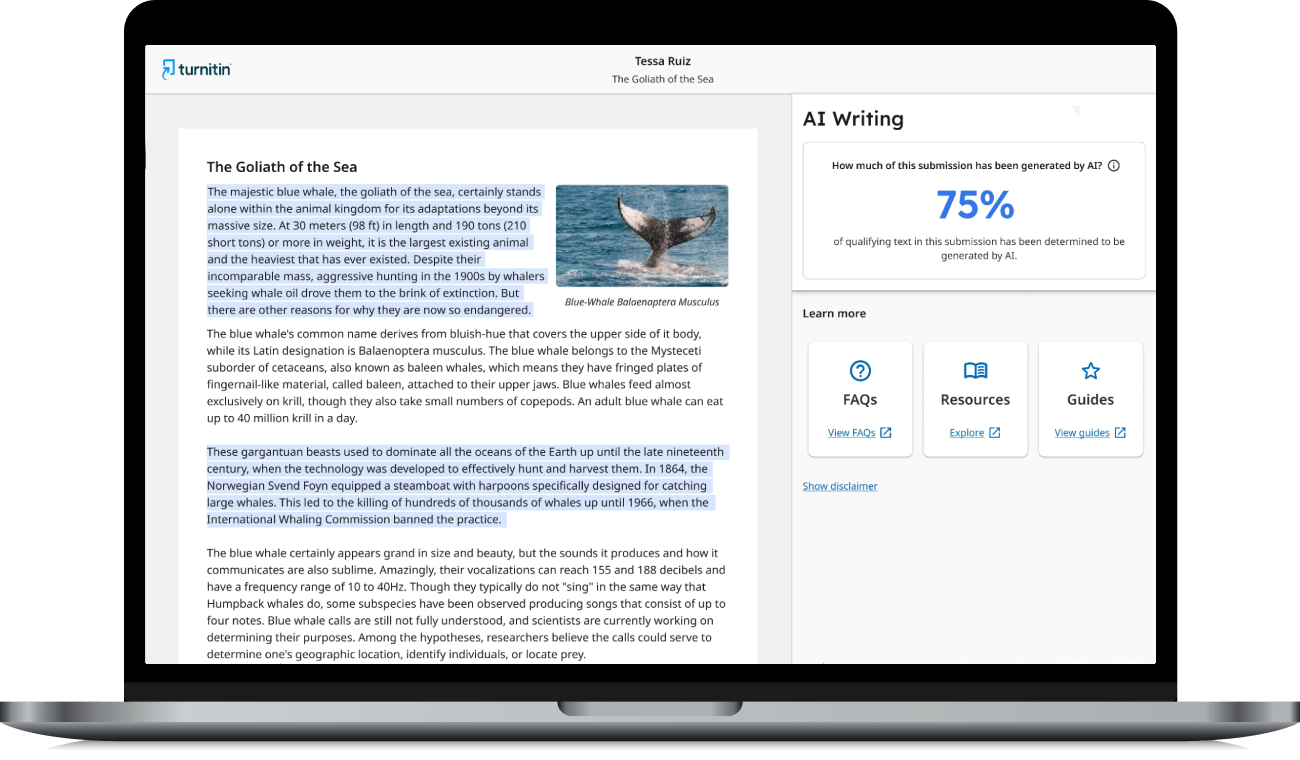 AI Writing Detection by Turnitin Originality